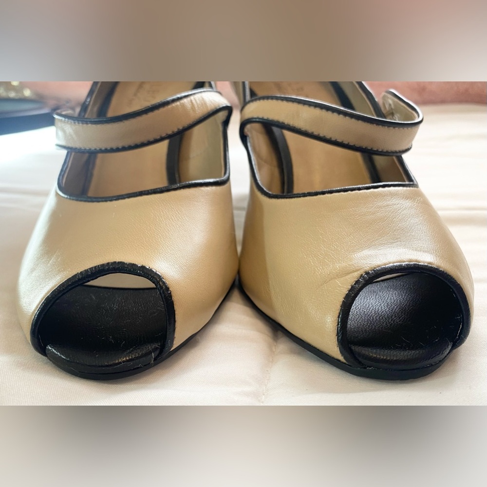 Talbots Cream and Black Peep Toe Heels - Picture 3 of 11